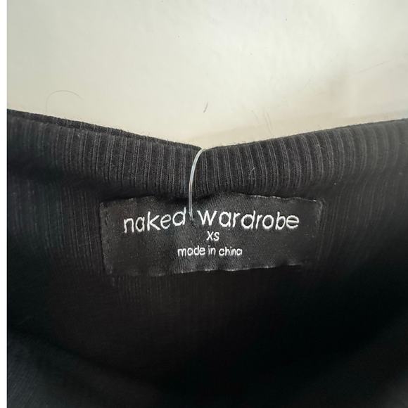 NAKED WARDROBE NWT $54 Black Ribbed Slit Mini Dress Size XS - Picture 4 of 7